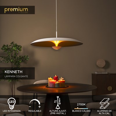Lucide KENNETH - Lámpara colgante - Ø 80 cm - LED Regul. - 1x22W 2700K - Blanco | Premium